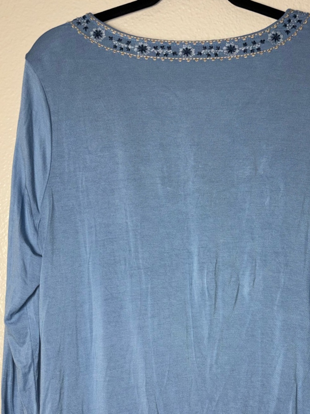 Soft surroundings embroidered long sleeve top with tassels -Blue Women's Medium - Picture 11 of 15